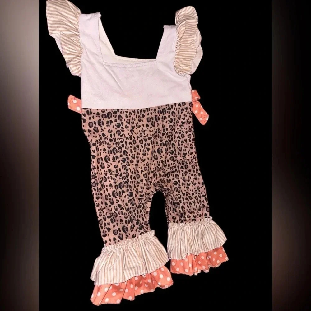 Leopard Pumpkins Flutter Sleeve Romper Size 12-18m - Picture 2 of 6